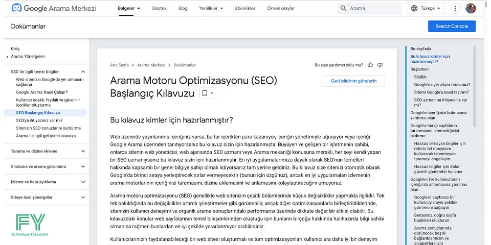 Google SEO Başlangıç Kılavuzu Ana Sayfası